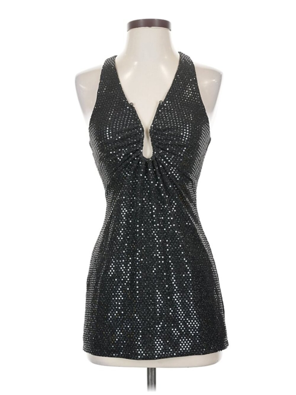 Adrianna Papell Black Sequin U-Wire Sheath Micro-Mini/Petite Cocktail Dress -